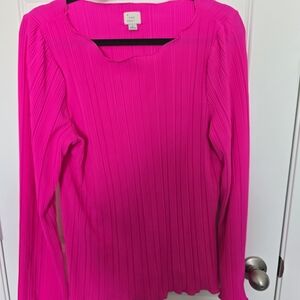 Bright PINK Target A New Day Long Sleeve Plisse Top
